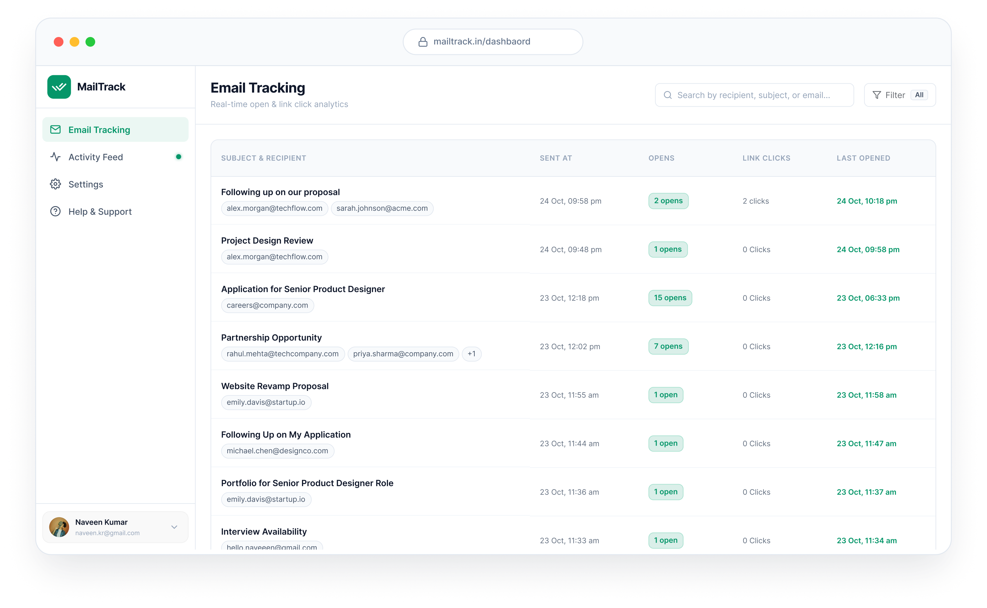 Mail Track Live Dashboard